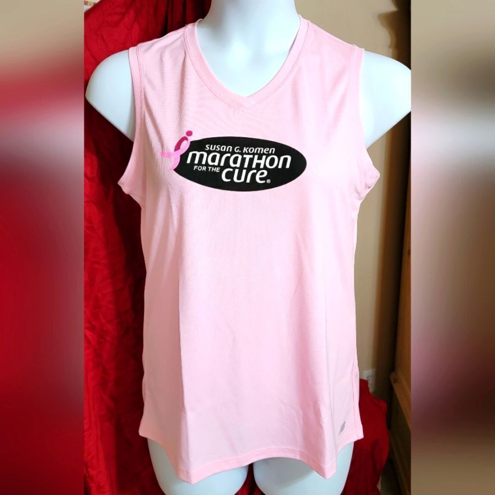 #123 NEW BALANCE Pink Breast Cancer Marathon Cure Tank Top Size Large